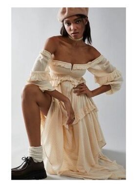 Spell Off-Shoulder Cream Maxi Dress with Ruffle Tiers